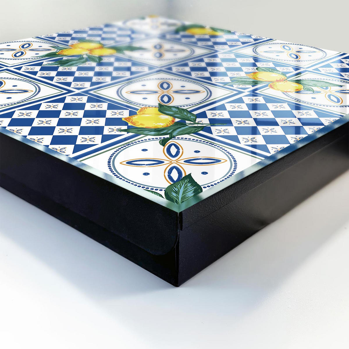 SCHLÜSSELBOX Schwarz 30x30 cm- Türöffnung nach rechts - Zitronenfliesen - Blau, Metall (30/30/5cm) - TULUP
