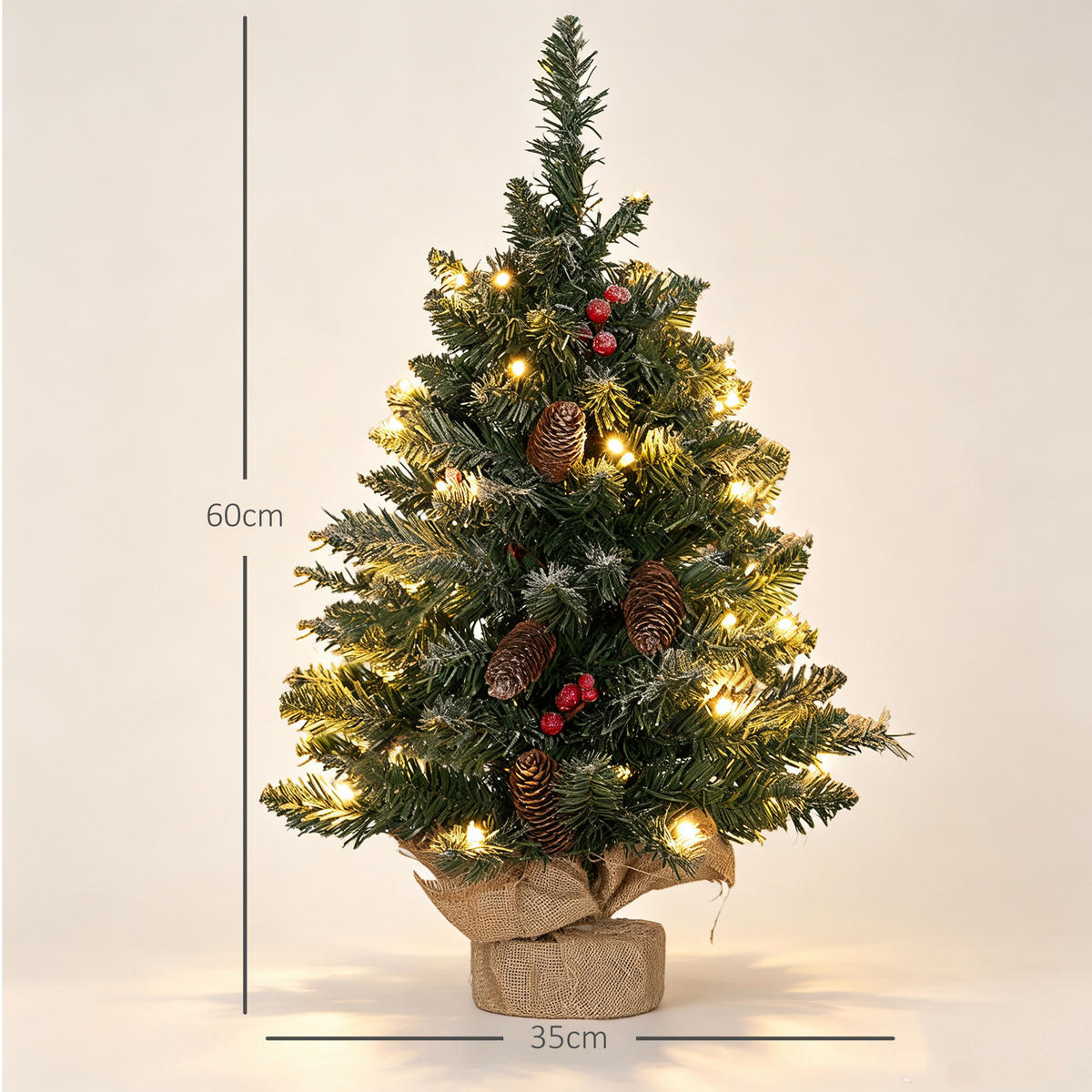 WEIHNACHTSBAUM DE-41571 60 cm LED, Tannenzapfen Grün/Weiß - Weiß/Grün, Kunststoff (60cm) - ComfortXL