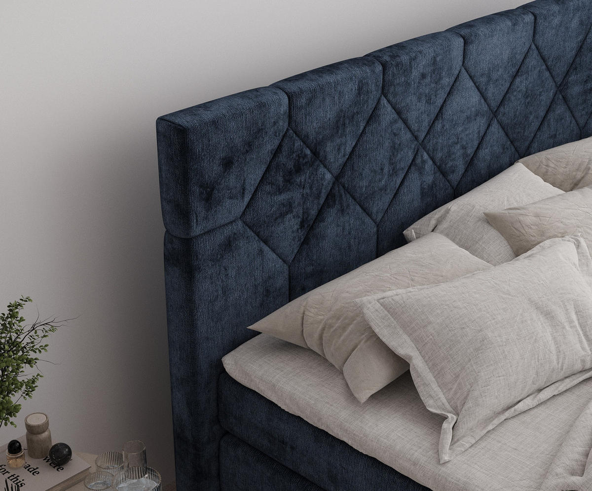 BOXSPRINGBETT Toma Marineblau 140/200 cm - Schwarz/Dunkelblau, Holz/Holzwerkstoff (140/200cm) - Maison de Reve