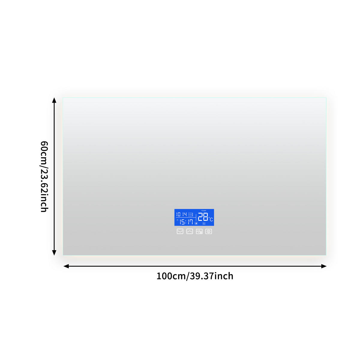 BADEZIMMERSPIEGEL mit LED, Rechteck 60 x 100 cm, Anti-Beschlag, Temperaturanzeige und 3 Anpassbare Helligkeit - Transparent, Glas (100/4/60cm)