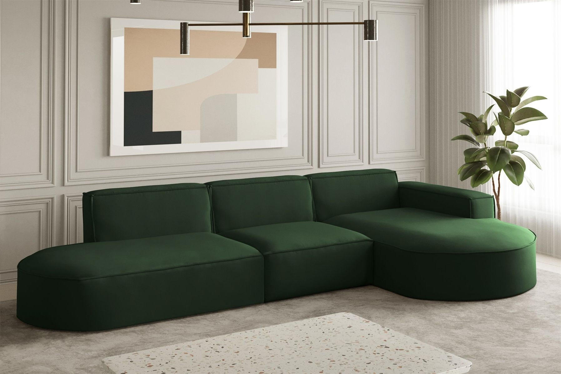 ECKSOFA Ottomane Palma Opera Velvet - Grün, Holzwerkstoff/Textil (296/165cm) - Fun Möbel