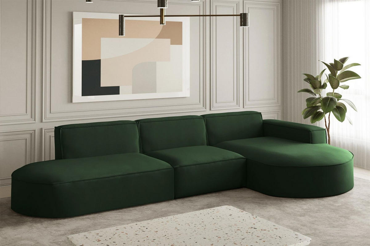 ECKSOFA Ottomane Palma Opera Velvet - Grün, Holzwerkstoff/Textil (296/165cm) - Fun Möbel