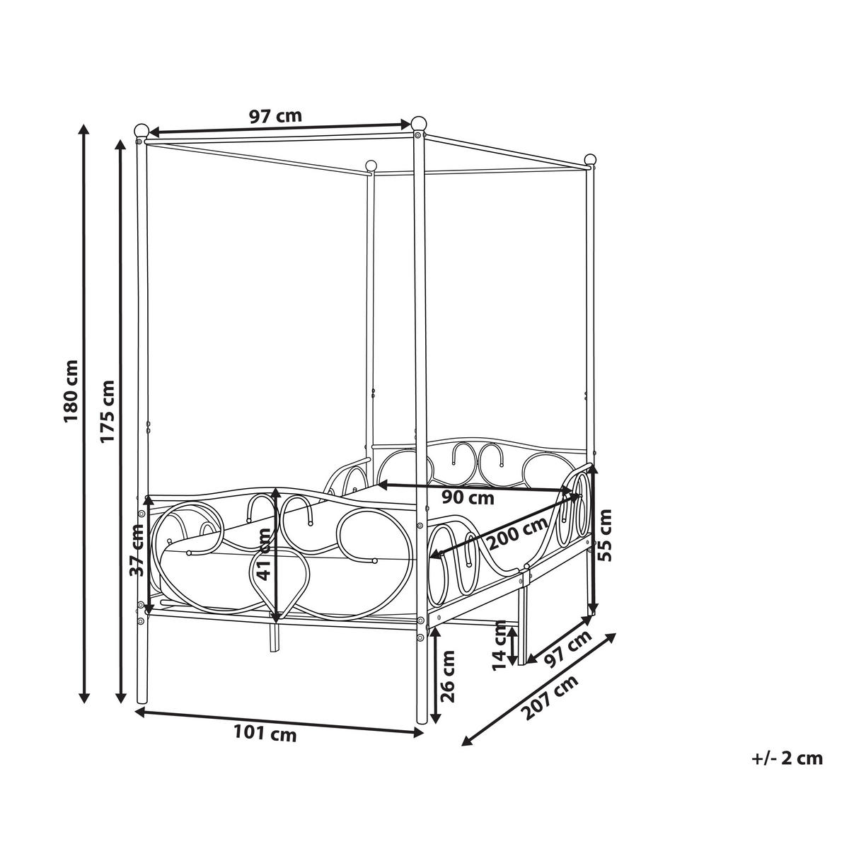 HIMMELBETT 90x200 cm Schwarz Sormery - Schwarz, Metall (90/200cm) - Beliani
