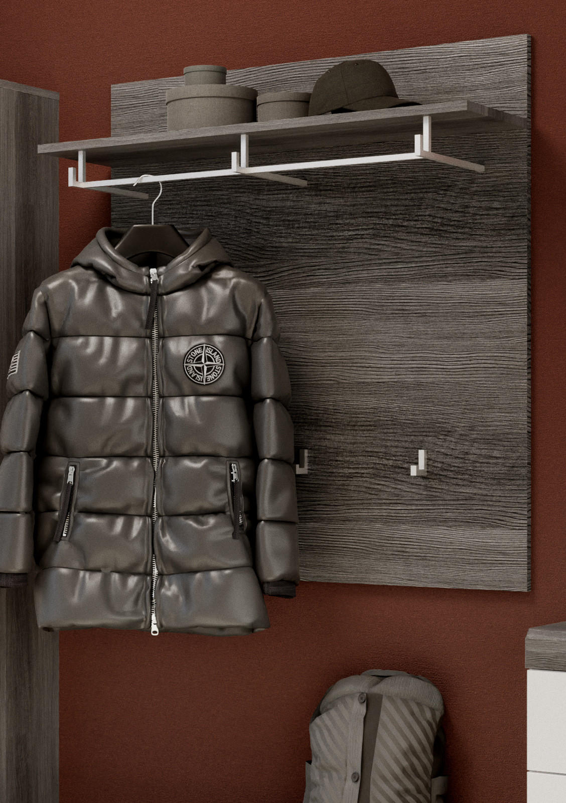 GARDEROBENPANEEL Rauchsilber grau 90 cm, Wandgarderobe mit 6 Kleiderhaken - Grau, Holzwerkstoff (90/98/27cm) - Inn.Furn