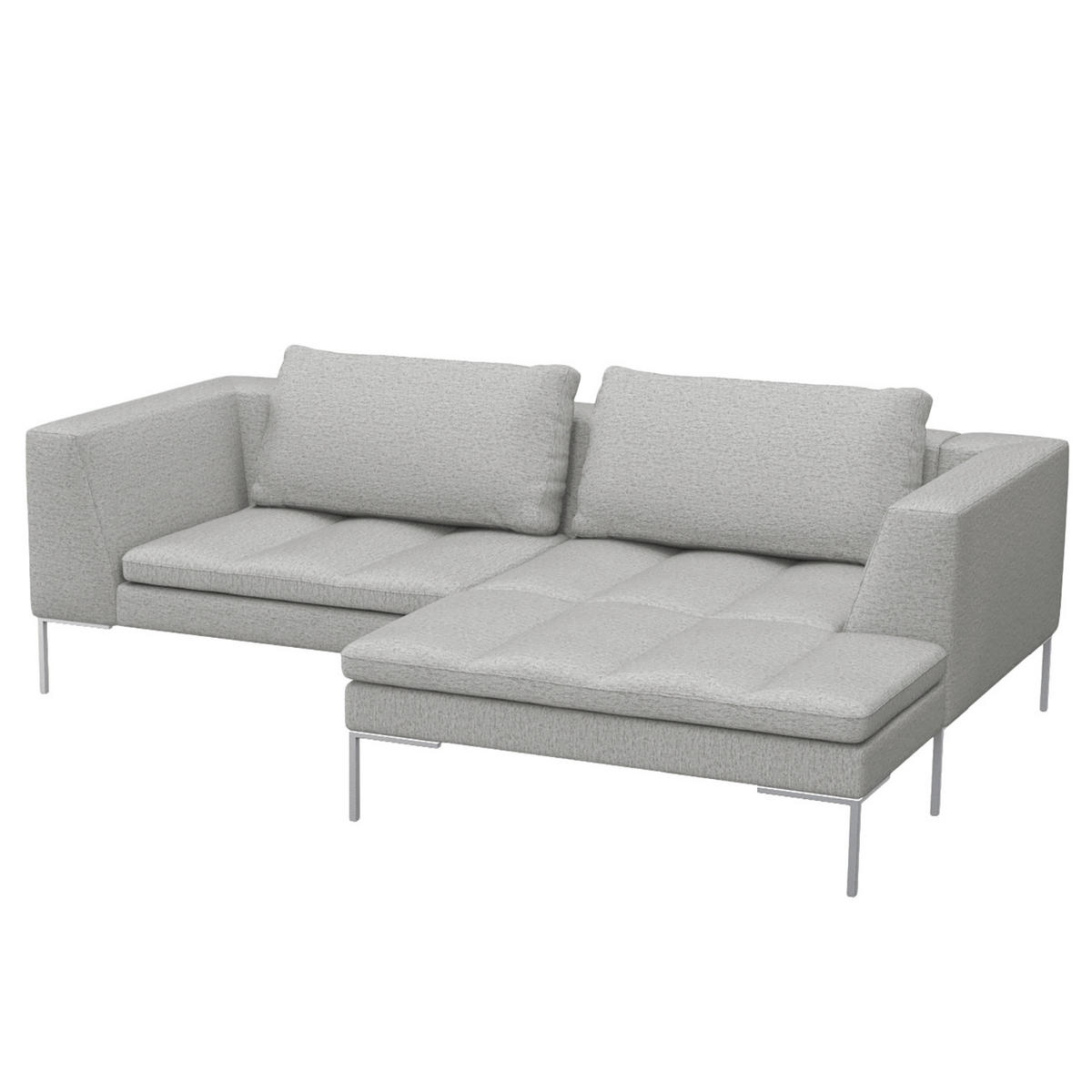 ECKSOFA mit breitem Ottomane - Webstoff - Chromfarben/Hellgrau, Textil/Metall (244/170cm) - home24