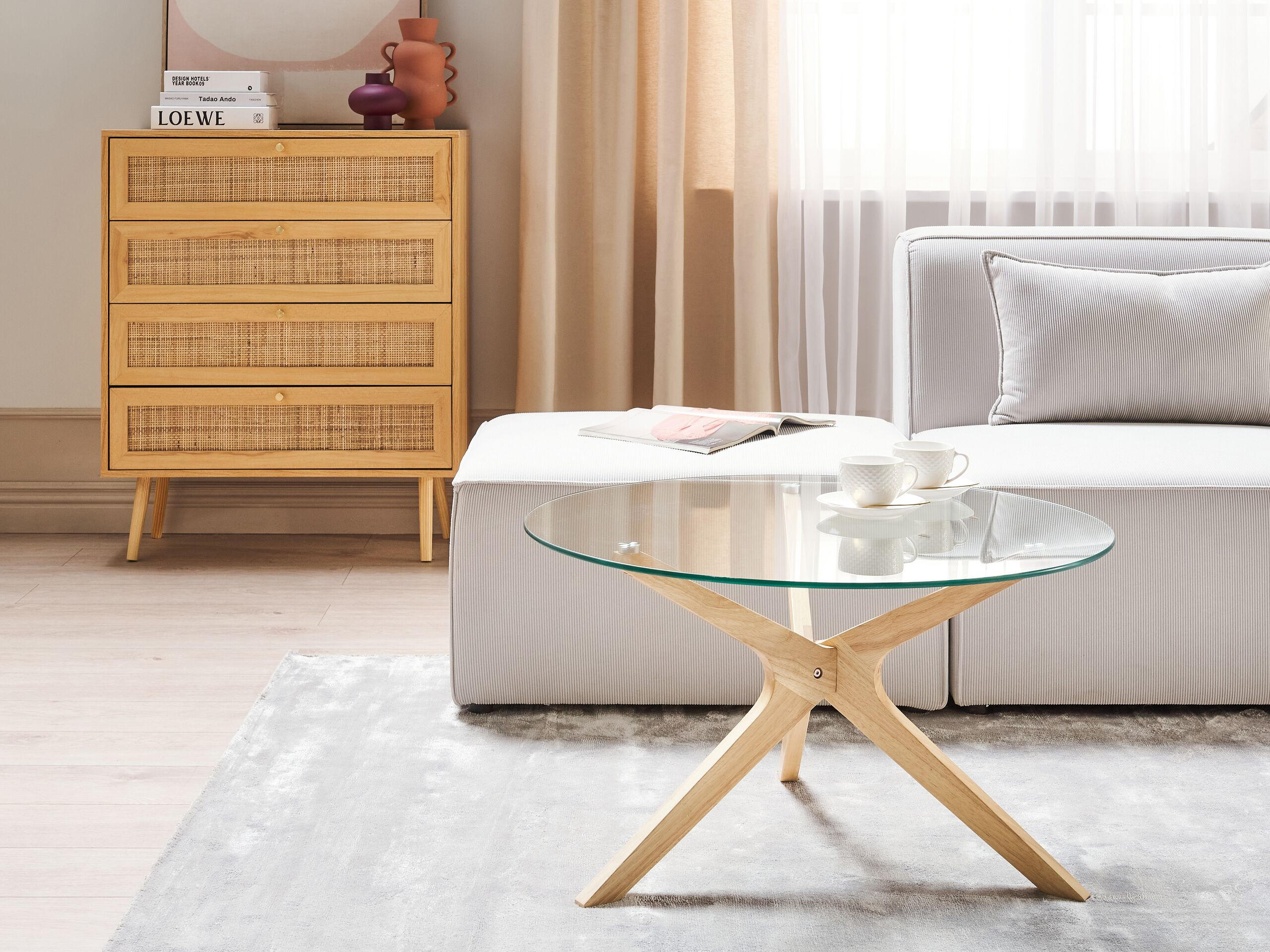 COUCHTISCH Glas transparent/hellbraun 80 cm Valley - Hellbraun/Transparent, Glas (80/80/46cm) - Beliani