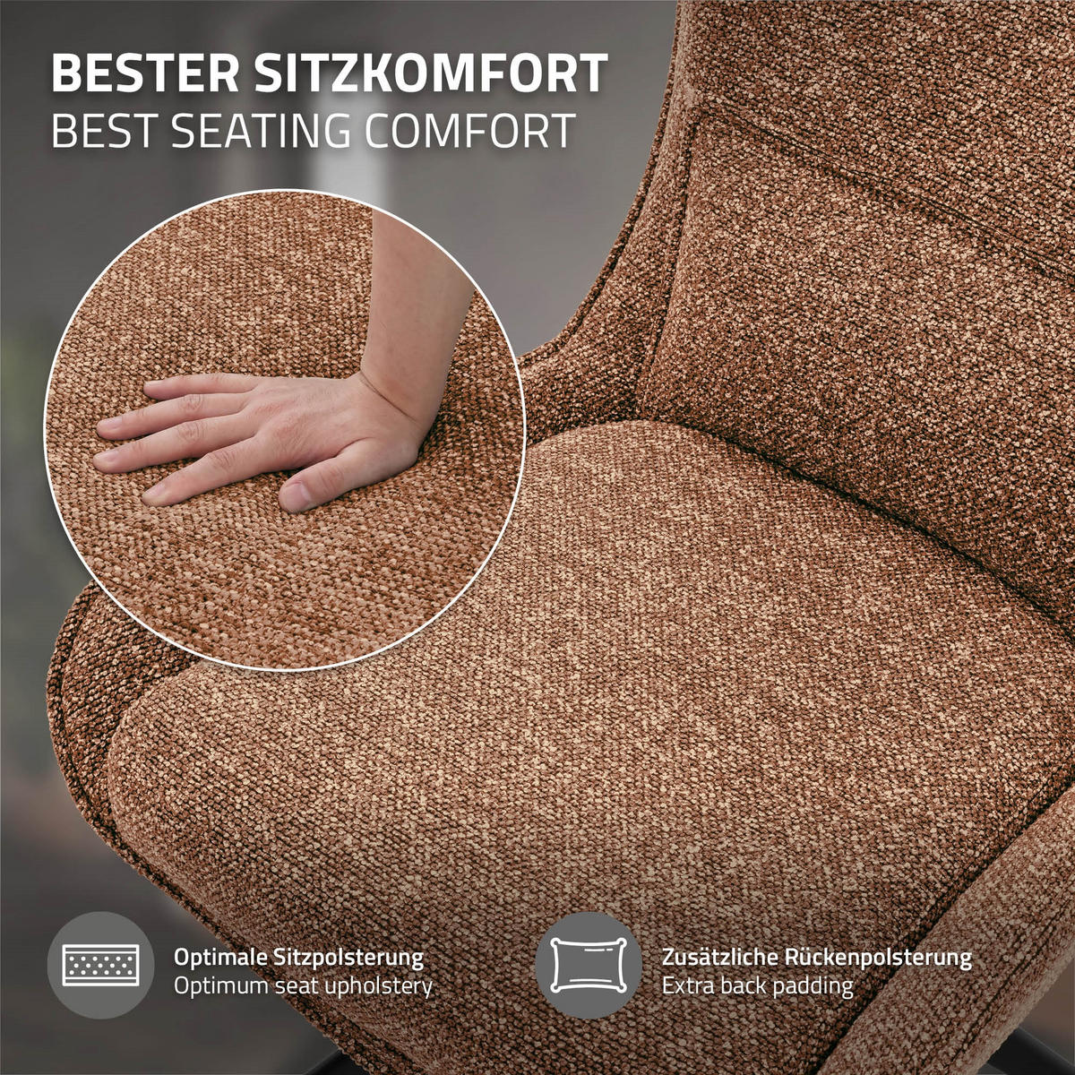 ESSZIMMERSTUHL drehbar Küchenstuhl gepolstert mit Webstoff-Bezug Rot - Rot/Schwarz, Textil/Metall (54/90/64cm) - ML-DESIGN