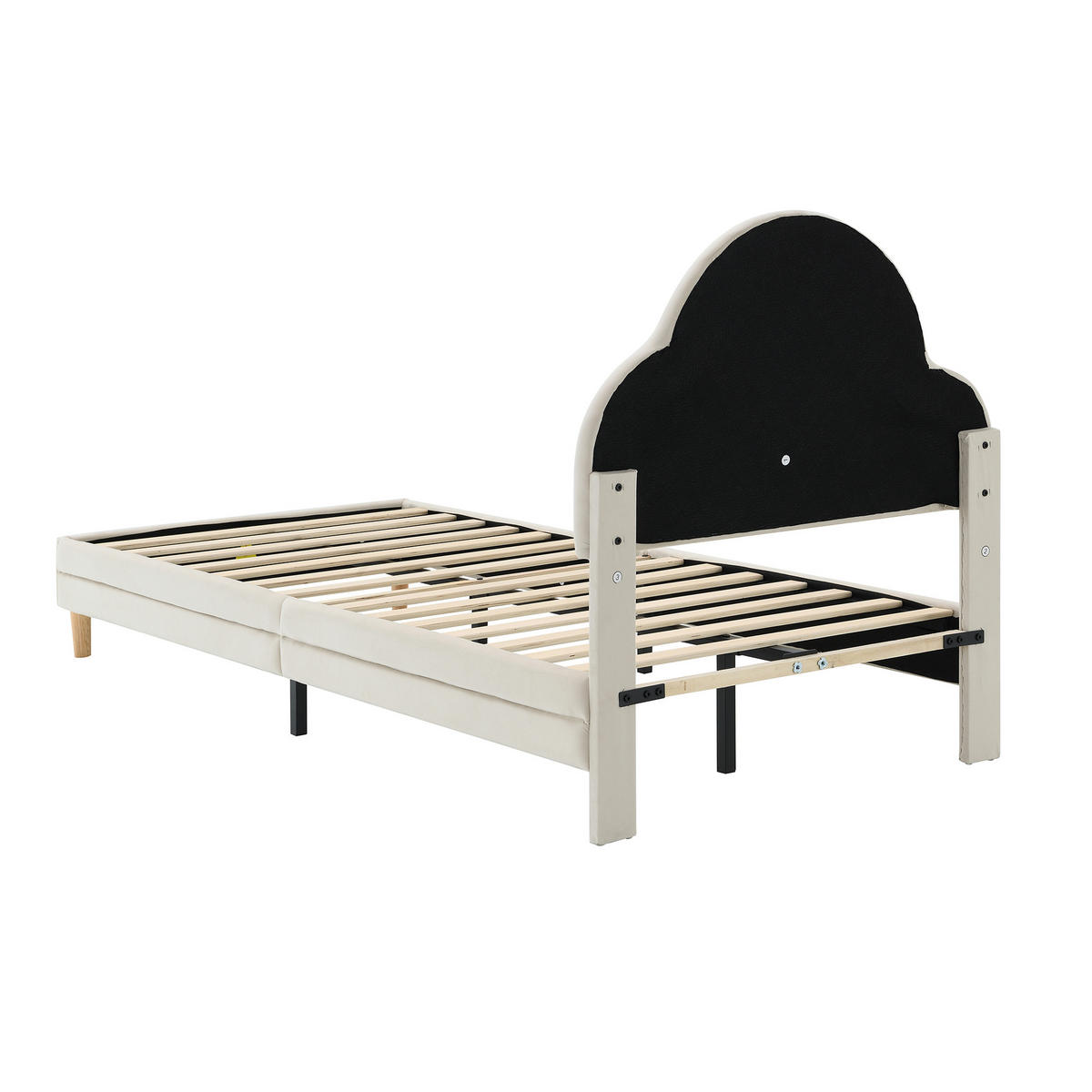 POLSTERBETT Kinder Einzelbett mit Wolken-Kopfteil, LED-Lichtstreifen, Samt, kreatives Design fürs Kinderzimmer, beige - Beige, Textil (90/200cm)