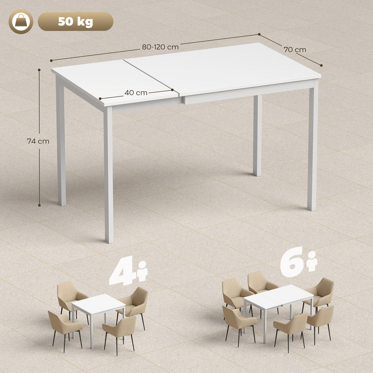 ESSTISCH Weiß 1 Stück - Weiß, Naturmaterialien (120/70/74cm) - GiPP