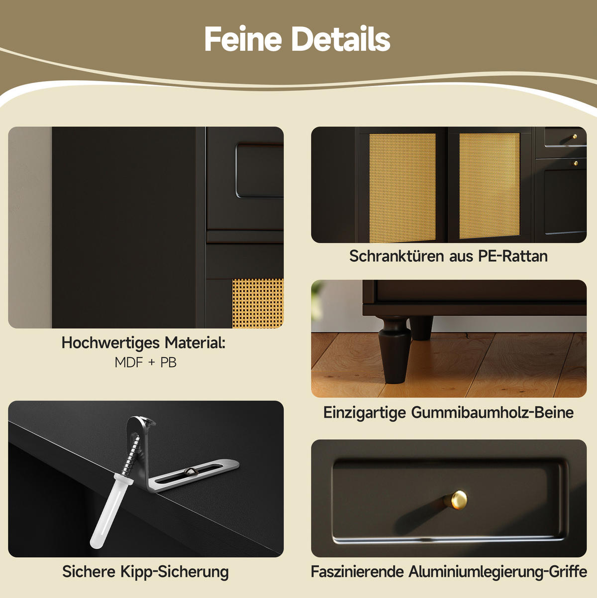 ANRICHTE Hochschrank 120/45/195,5 cm aus MDF und Holzwerkstoff mit LED-Beleuchtung Schwarz - Schwarz, Holzwerkstoff (120/195.5/45cm) - Modenvie