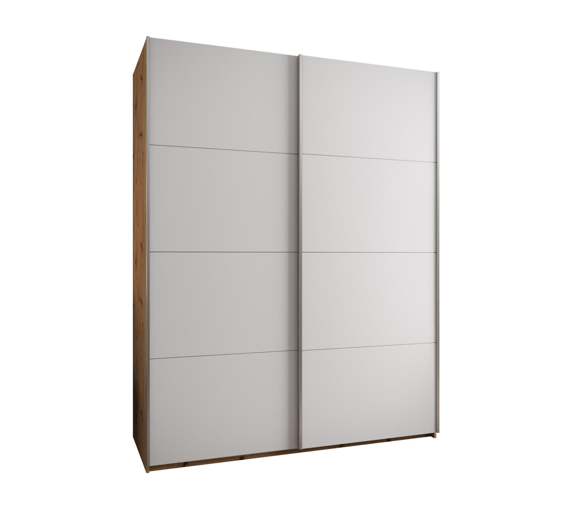 Abiks Möbel Schwebetürenschrank Eiche Artisan, Weiß, Silber 200x245x64 cm
