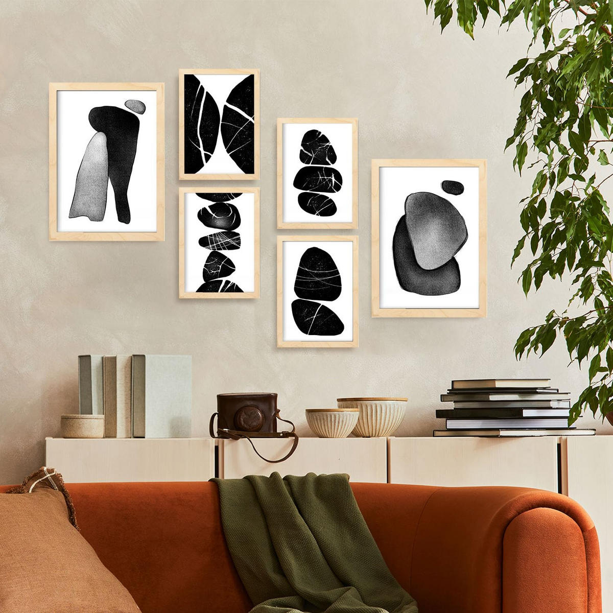 POSTER Set Mit 6 Palladian Rocks Abstrakte Liebhaber Größe A3 & A4 Rahmen aus hellem Holz - Beige, Papier (29.7/1cm) - Nacnic