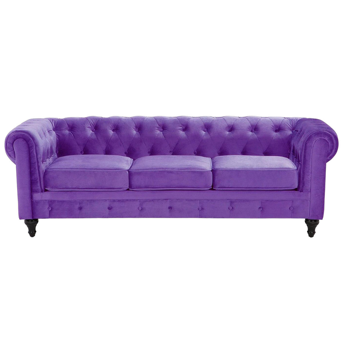 3-SITZER-SOFA Samtstoff Violett Chesterfield - Violett, Textil (202/70/75cm) - Beliani