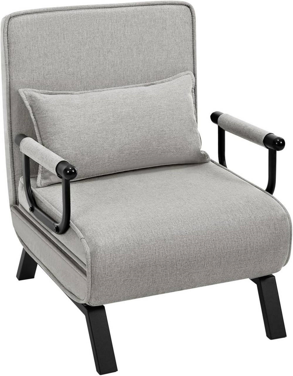 SCHLAFSESSEL 3 in 1, mit Verstellbarer Rückenlehne, Leinen Hellgrau - Hellgrau/Schwarz, Textil/Metall (65/78/75cm) - Woltu