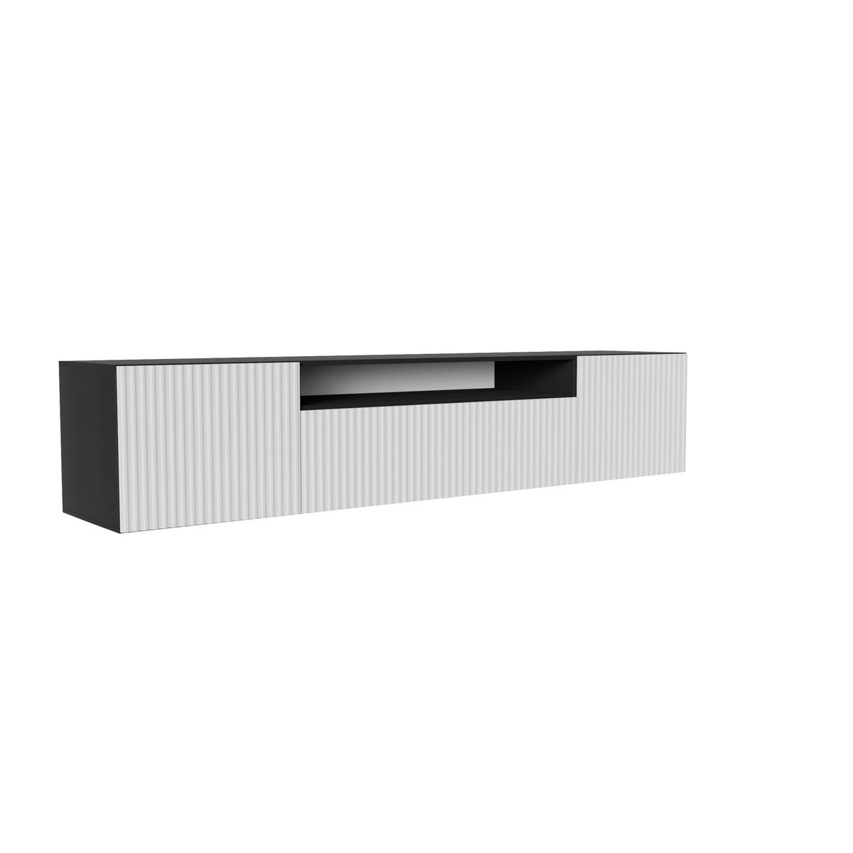 LOWBOARD Noa, Hängender TV-Schrank mit Push-to-Open System, schwarz+weiß - Schwarz/Weiß, Holzwerkstoff (200/41/40cm) - AN-Moebel 4u