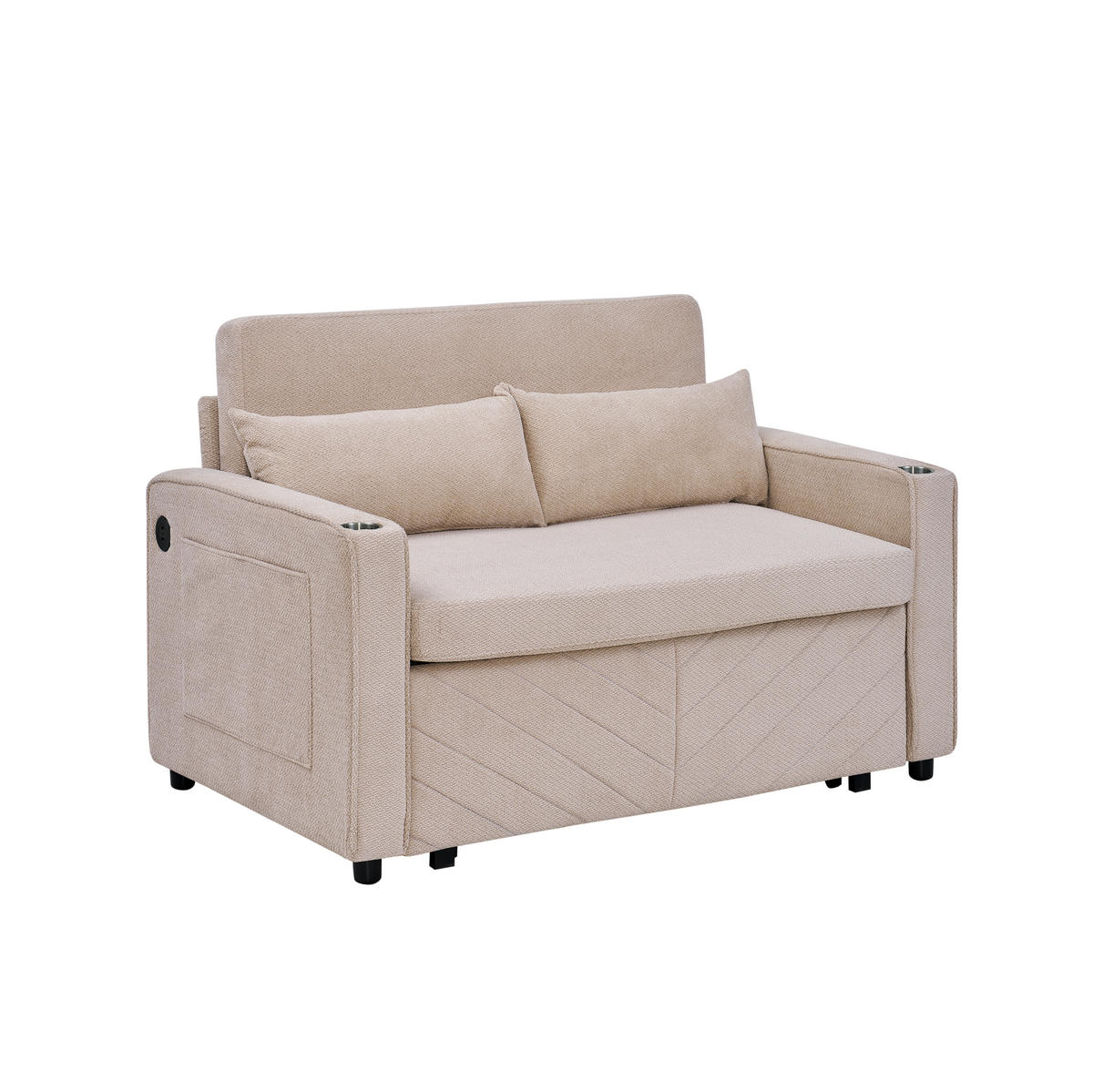 SCHLAFSOFA aus Holz und Stoff mit USB-Anschluss und Ausziehfunktion Beige - Beige, Holz (134/73/195cm) - Modenvie