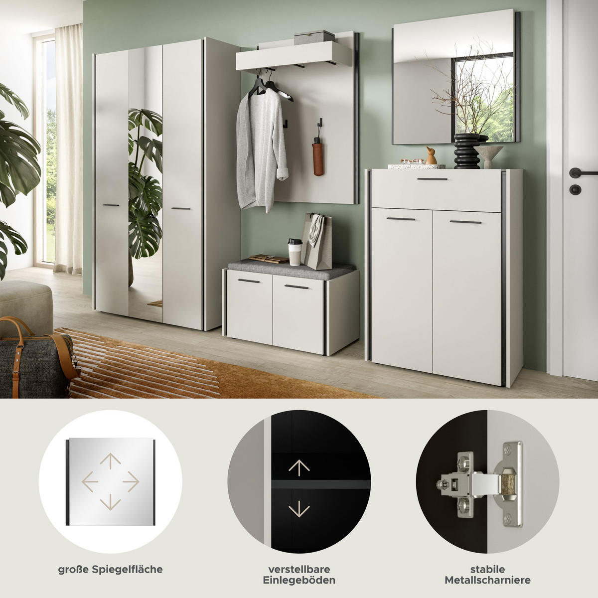 GARDEROBEN-SET Emil Kaschmir 287/40/190 cm - Beige, Holzwerkstoff (287/190/40cm) - Xonox