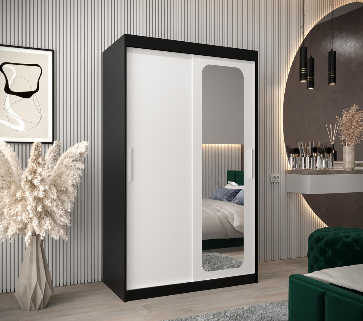 SCHWEBETÜRENSCHRANK 200/120/62 2-türig - Silberfarben/Schwarz, Holz/Kunststoff (120/200/62cm) - Abiks Möbel
