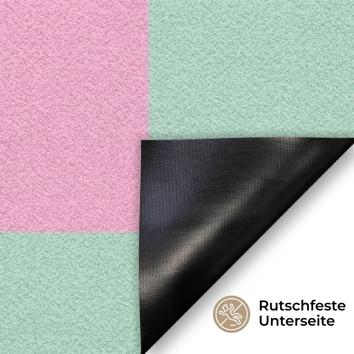 FUSSMATTE Schachbrettmuster - Grün - Rosa - Würfel Fußabtreter 90x60 cm - Mintgrün, Kunststoff (90/0.4cm) - MuchoWow
