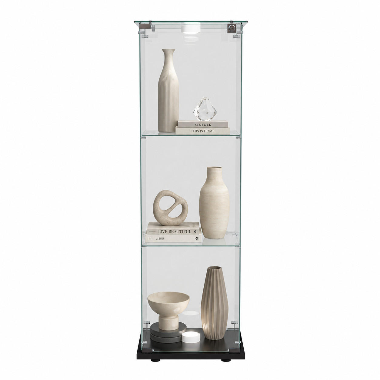 LED-VITRINE, 3-stufig, abschließbar, Schwarzrahmen - Schwarz, Glas (39.8/123.3/35cm) - Joyfair