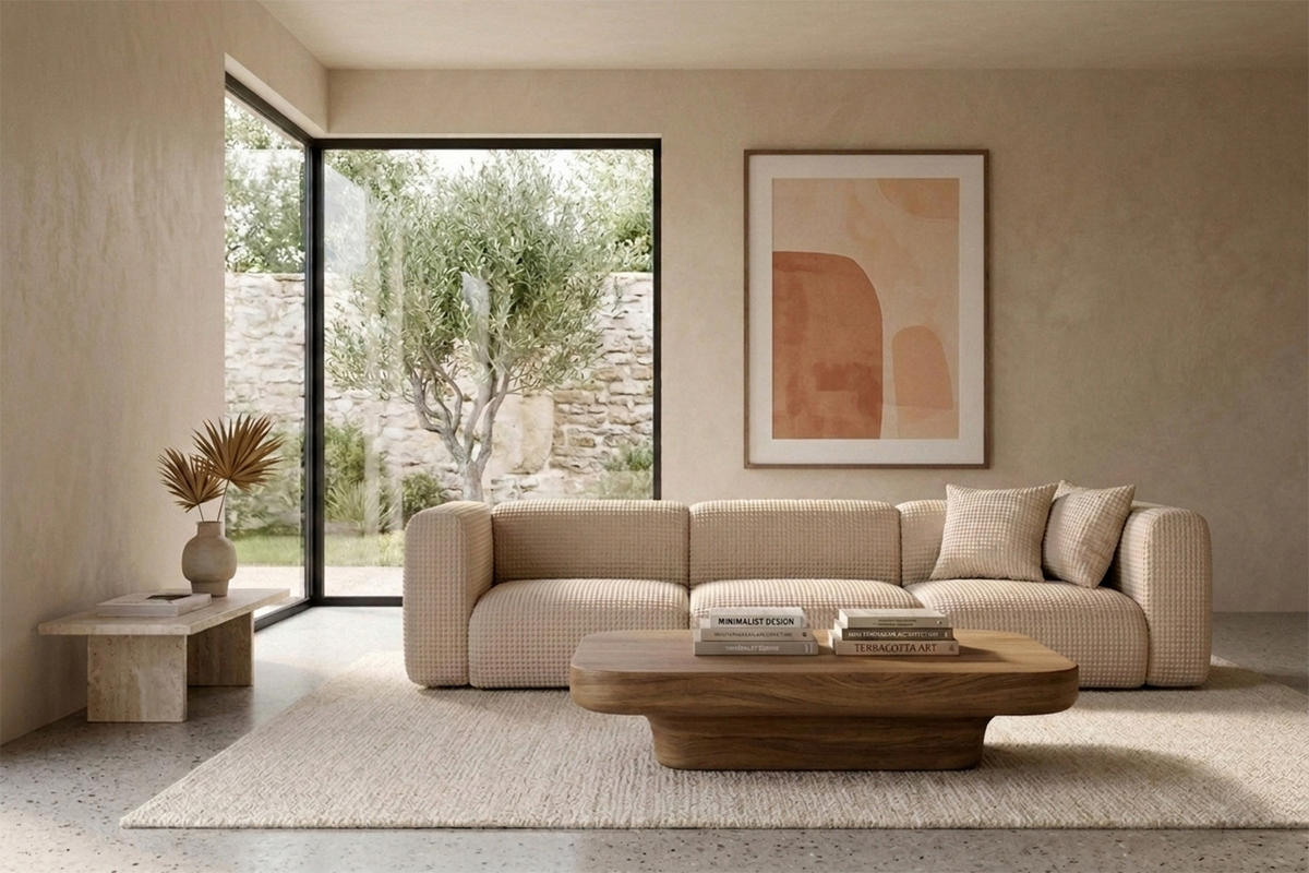 SOFA 3-Sitzer, Chenille-Stoff Cremona, Creme, GRETA - Creme, Holz (319/70/89cm) - Kaiser Möbel