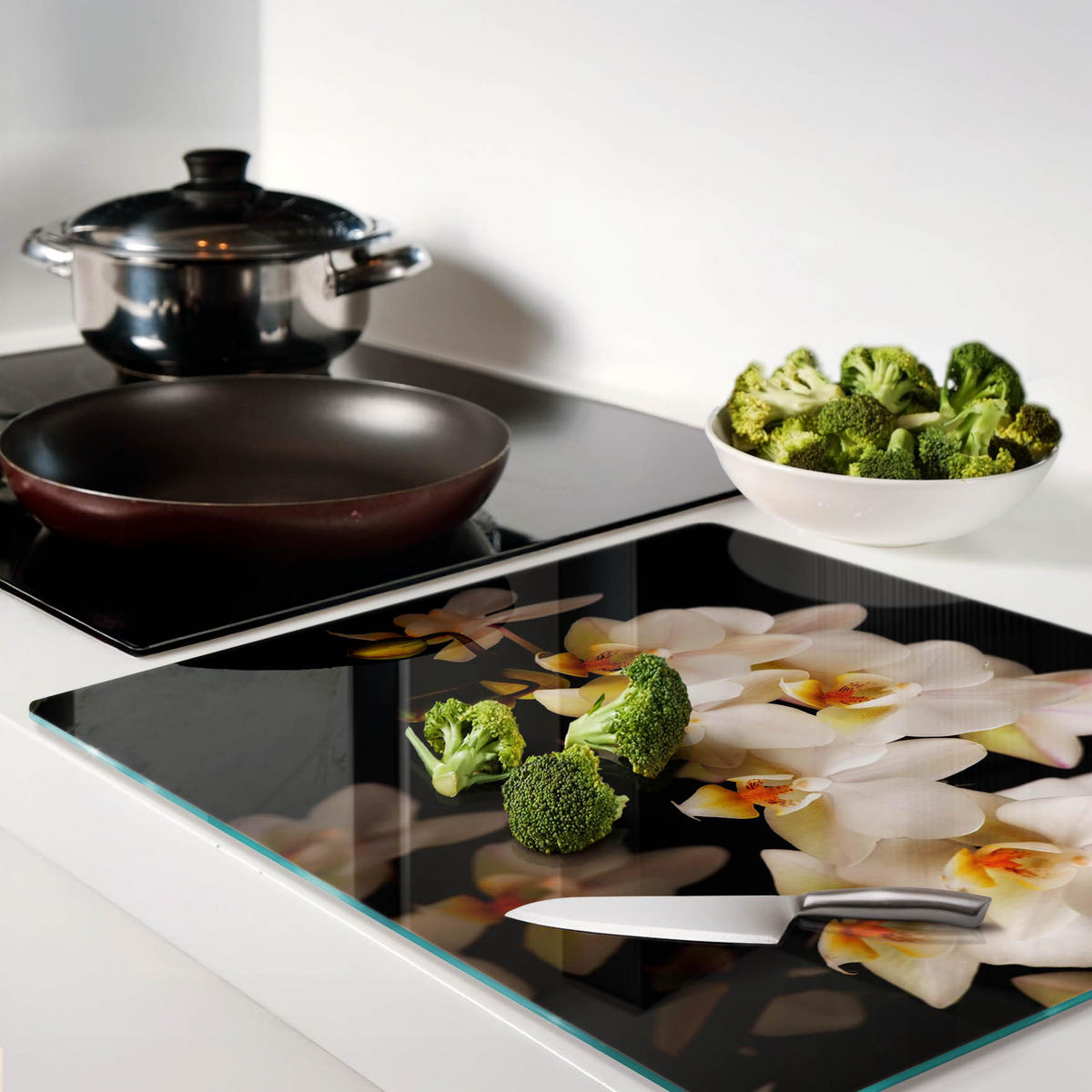 GLASPLATTE 60x52 cm Orchidee - Weiß, Glas (60/0.4/52cm) - TULUP