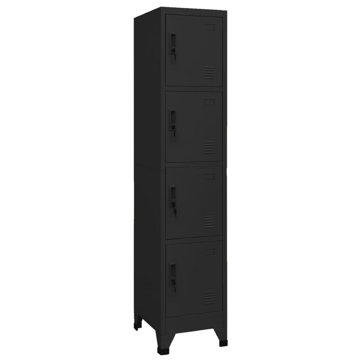 SCHLIESSFACHSCHRANK mit 4 Schließfächern, 38/45/180 cm, aus Stahl, in Schwarz - Schwarz, Metall (38/180/45cm) - vidaXL