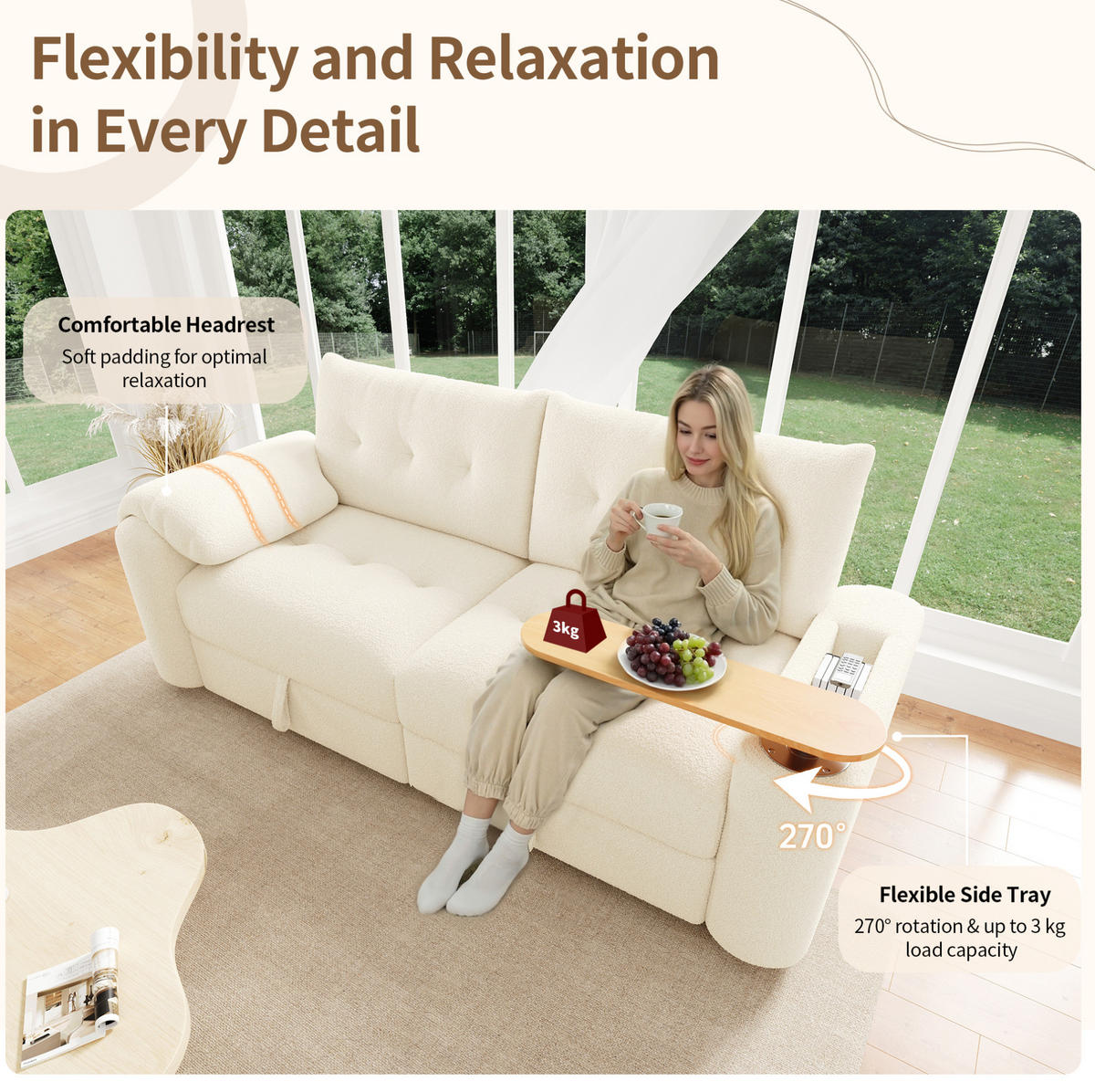 SOFA modular 2-Sitzer mit Stauraum 207,5 x 80 x 87 cm Teddy Beige - Beige, Textil (207.5/87/80cm) - IVMEU
