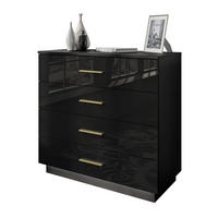 KOMMODE LINA 95 mit Griffen Schwarzer Glanz LED Griffe Gold - Goldfarben/Schwarz, Holzwerkstoff (95/84/40cm) - Lookway