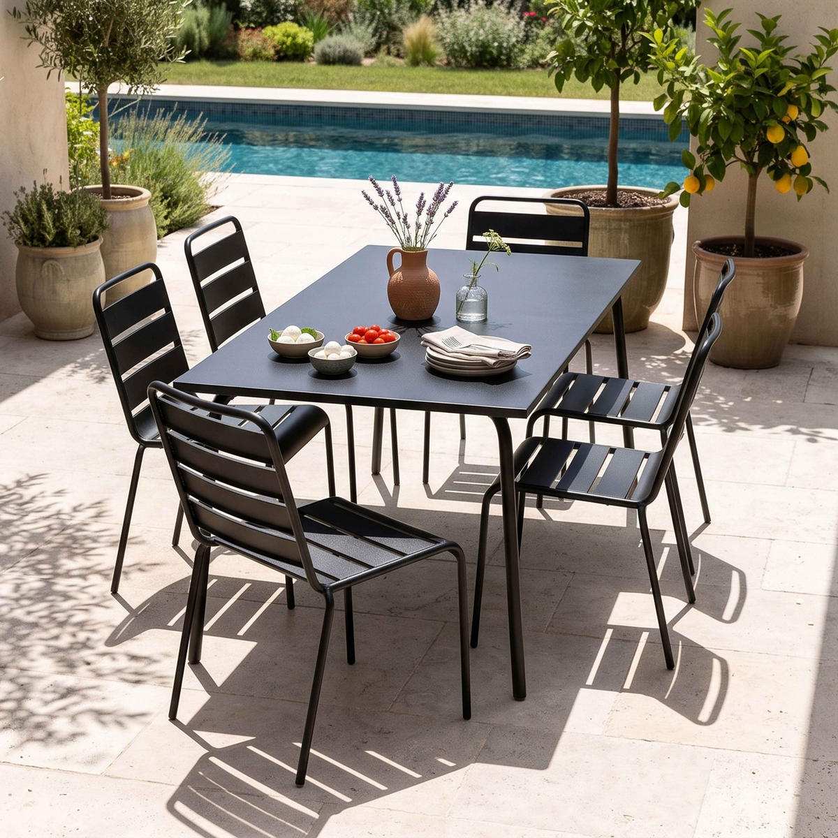 GARTENSET 7-tlg., Schwarz - Schwarz, Metall - Oviala