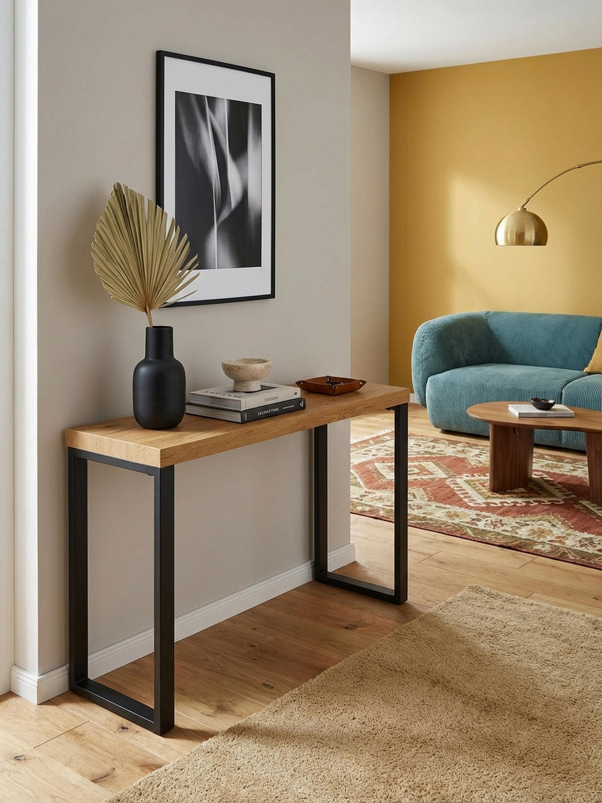 KONSOLENTISCH – Eicheoptik, große Ablagefläche, modern - Schwarz/Braun, Holz/Metall (39/120/76cm) - KADIMA DESIGN