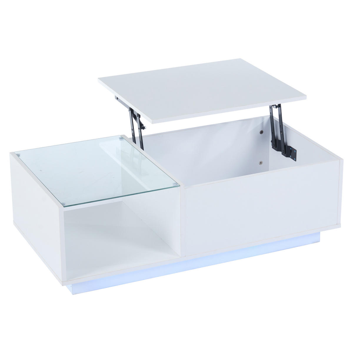 COUCHTISCH Weiß, höhenverstellbar, mit LED-Beleuchtung und Stauraum - Weiß, Holzwerkstoff (50/100/33cm) - CHICFURN