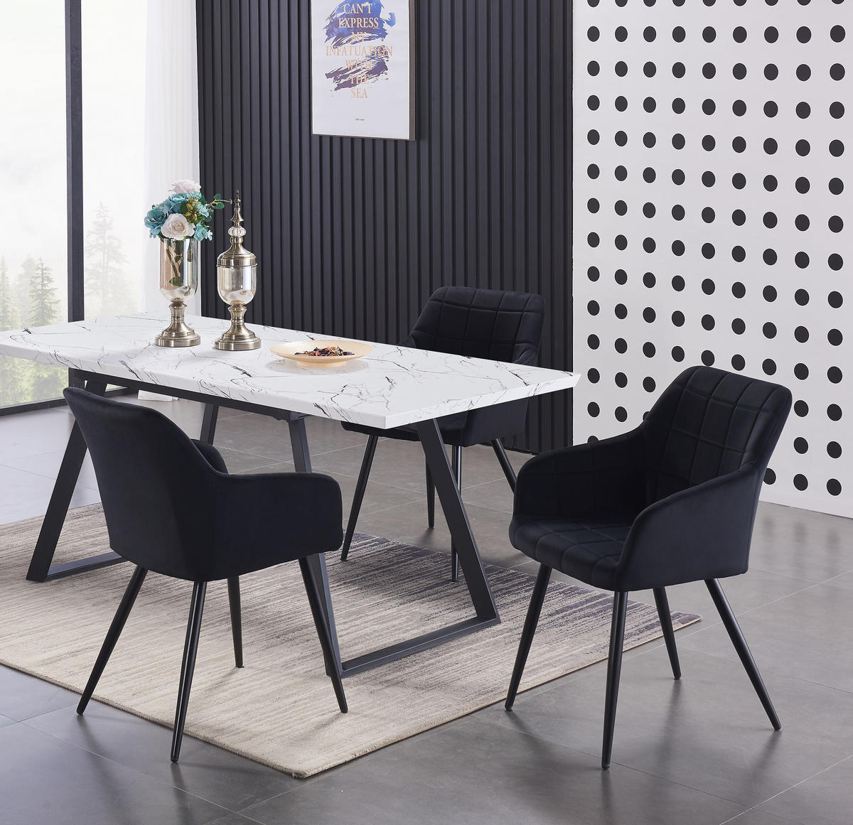 STUHL Samt Schwarz - Schwarz, Metall (55/82/59cm) - Life Interiors