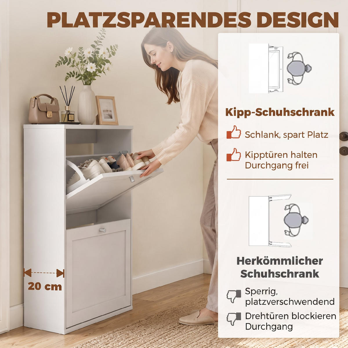 SCHUHSCHRANK Weiß 20.0/80.0/84.0 cm - Weiß, Holzwerkstoff (80/84/20cm)