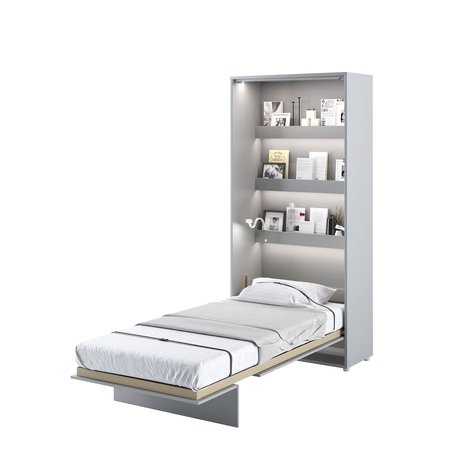 SCHRANKBETT BC-03 - 90x200cm Vertikal - Grau Matt - Grau, Holzwerkstoff (90/200cm) - Meblini