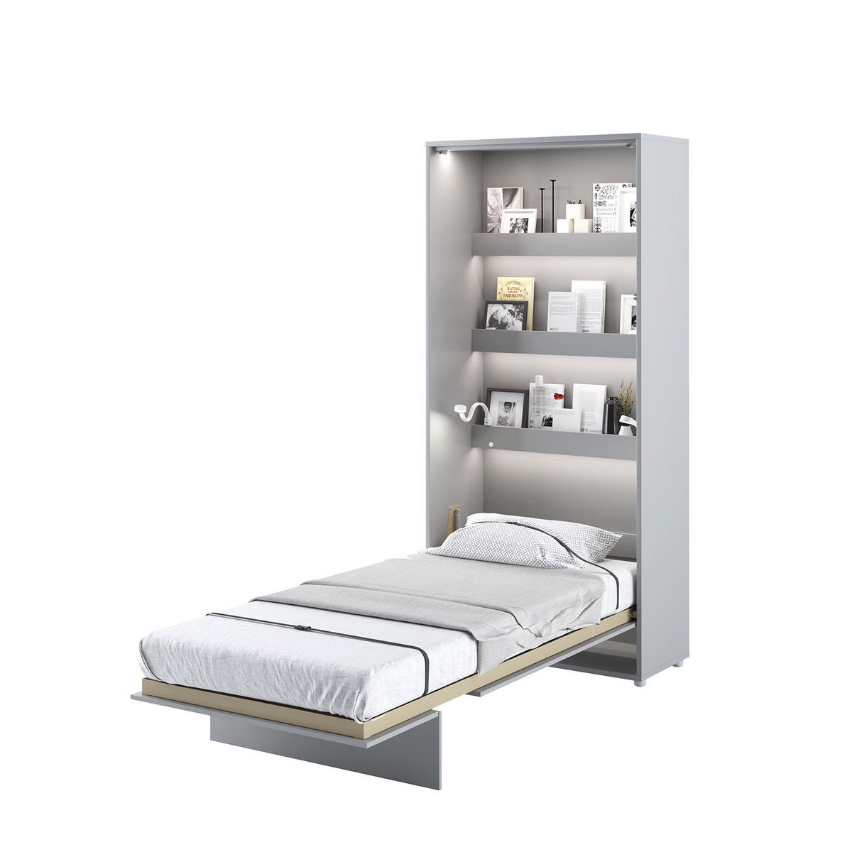 SCHRANKBETT BC-03 - 90x200cm Vertikal - Grau Matt - Grau, Holzwerkstoff (90/200cm) - Meblini