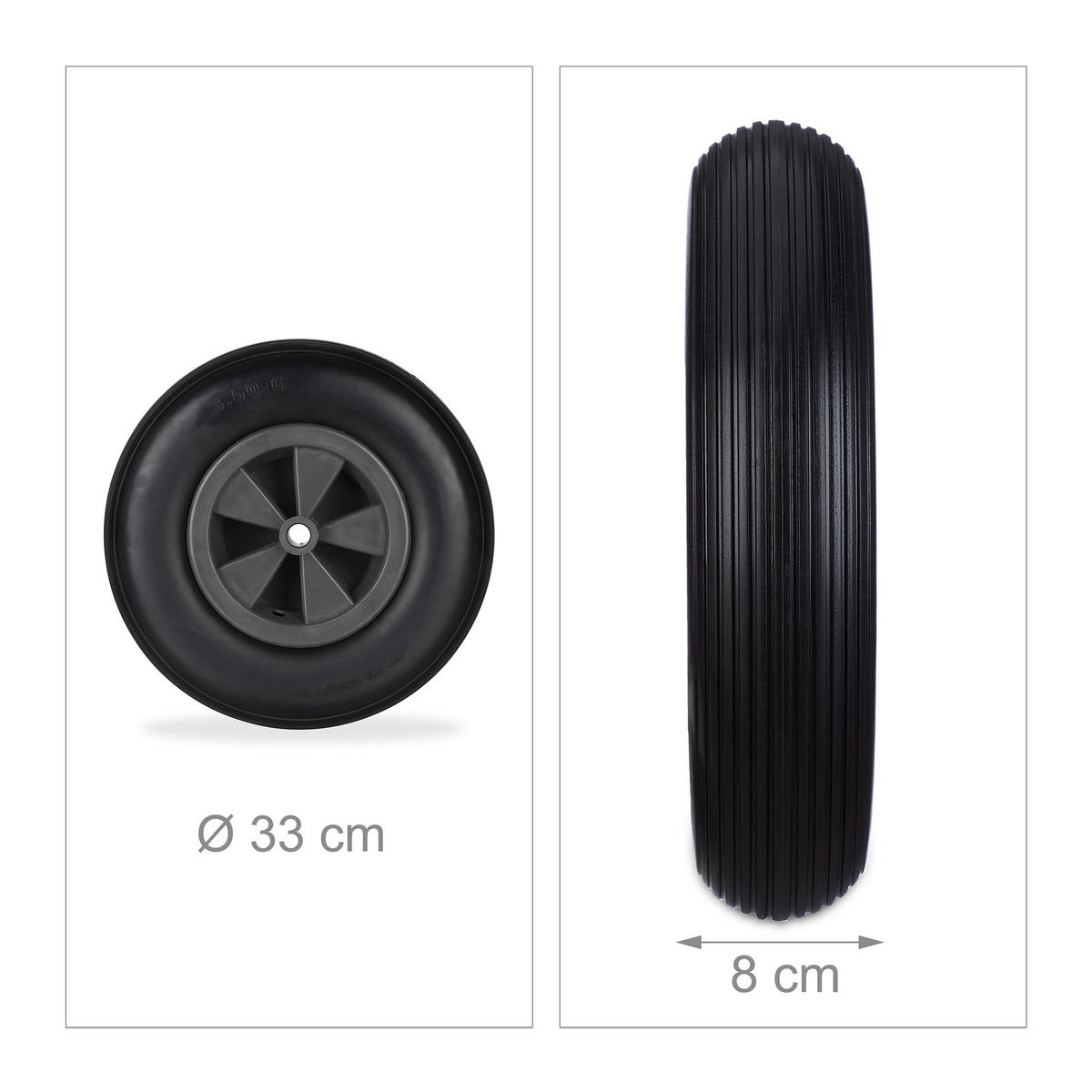 SCHUBKARRENRAD - Schwarz, Kunststoff (33/33/9cm) - Relaxdays
