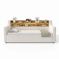 POLSTERBETT 90/190 mit Ausziehbett, LED und USB-Type-C in Beige - Beige, Holzwerkstoff/Textil (90/190cm) - EVRYAE