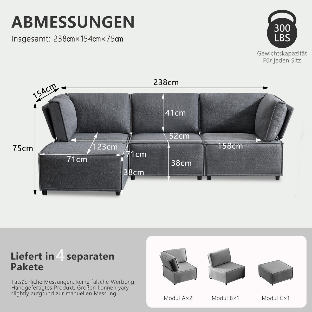ECKSOFA DE-35021 modular Dunkelgrau - Dunkelgrau, Holzwerkstoff (154/238cm) - ComfortXL