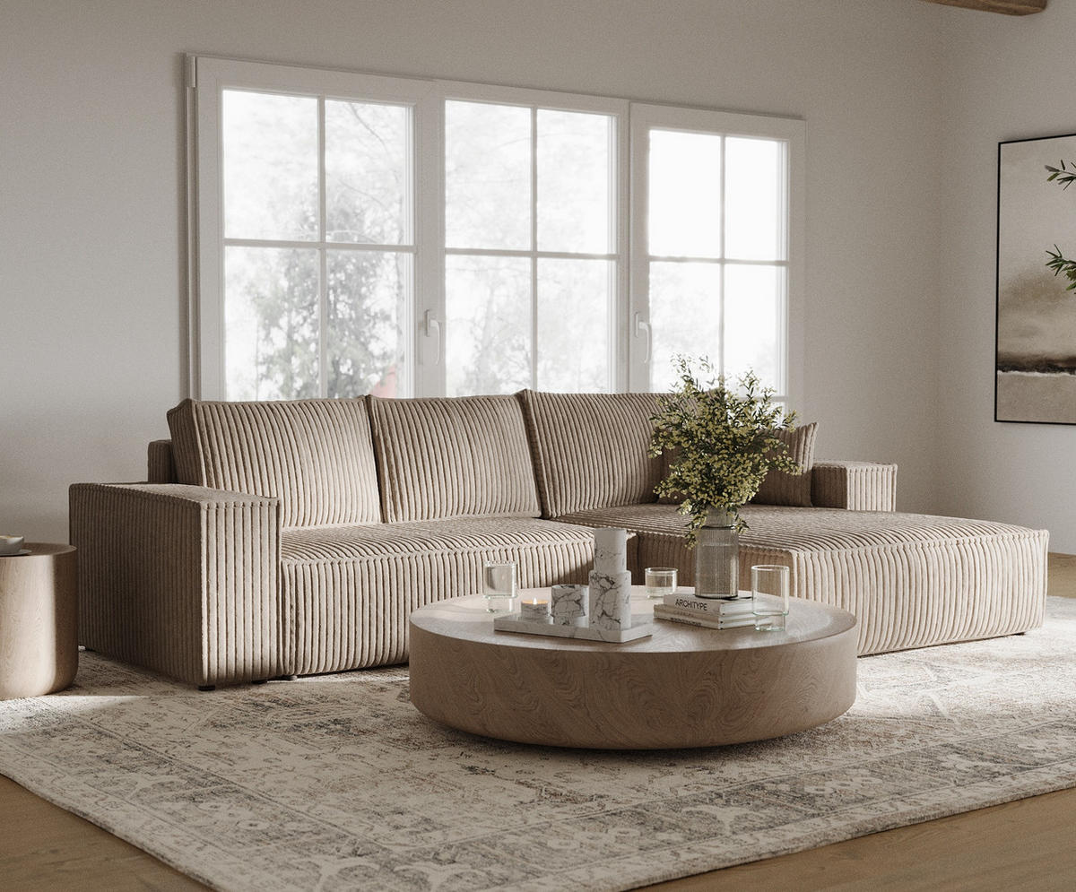 ECKSOFA Maze Hellbraun Plüsch - Rechts Seite - Schwarz/Cappuccino, Holz/Holzwerkstoff (294/185cm) - Maison de Reve