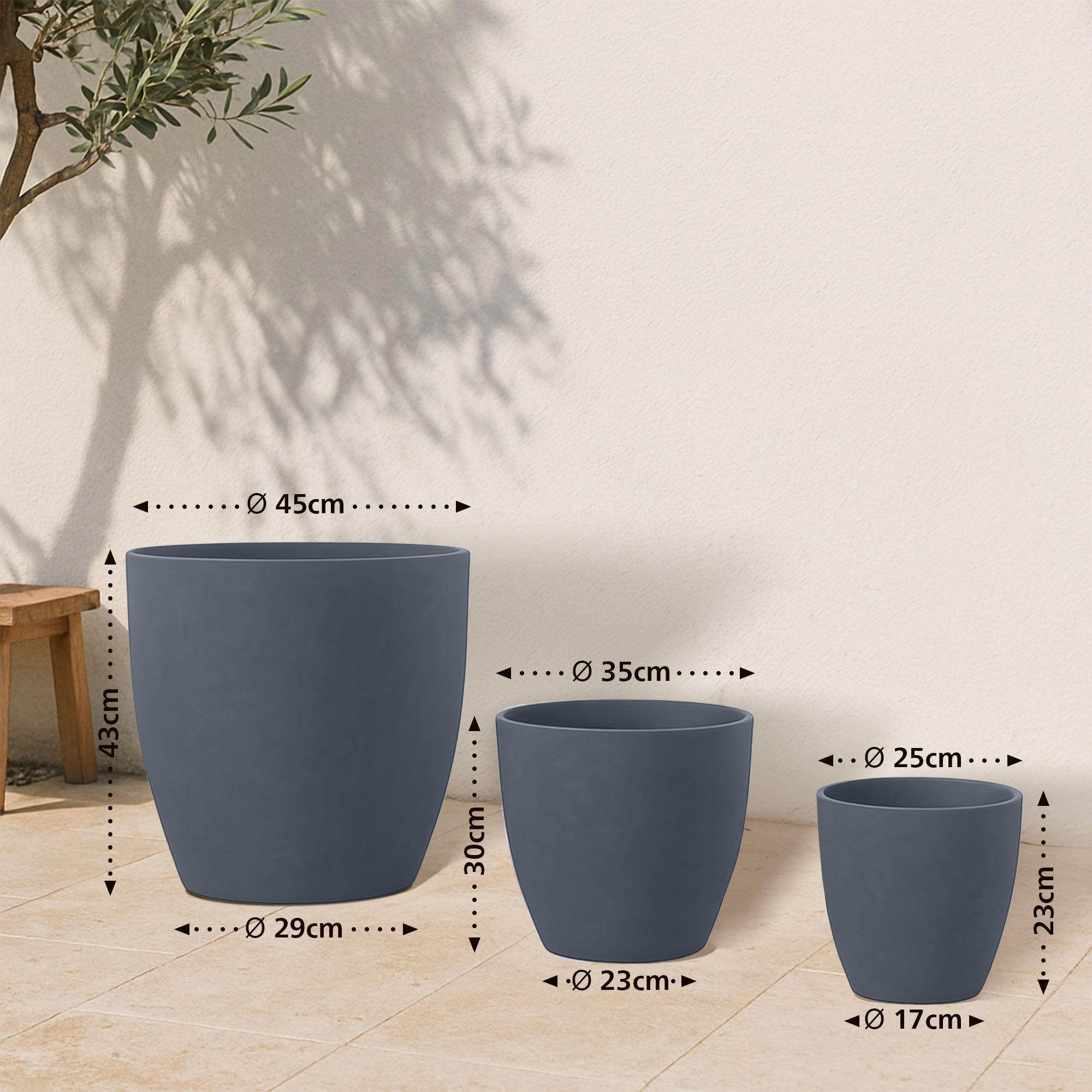 PFLANZKÜBEL 3er Set Anthrazit - Anthrazit, Kunststoff (45/43cm) - CLP