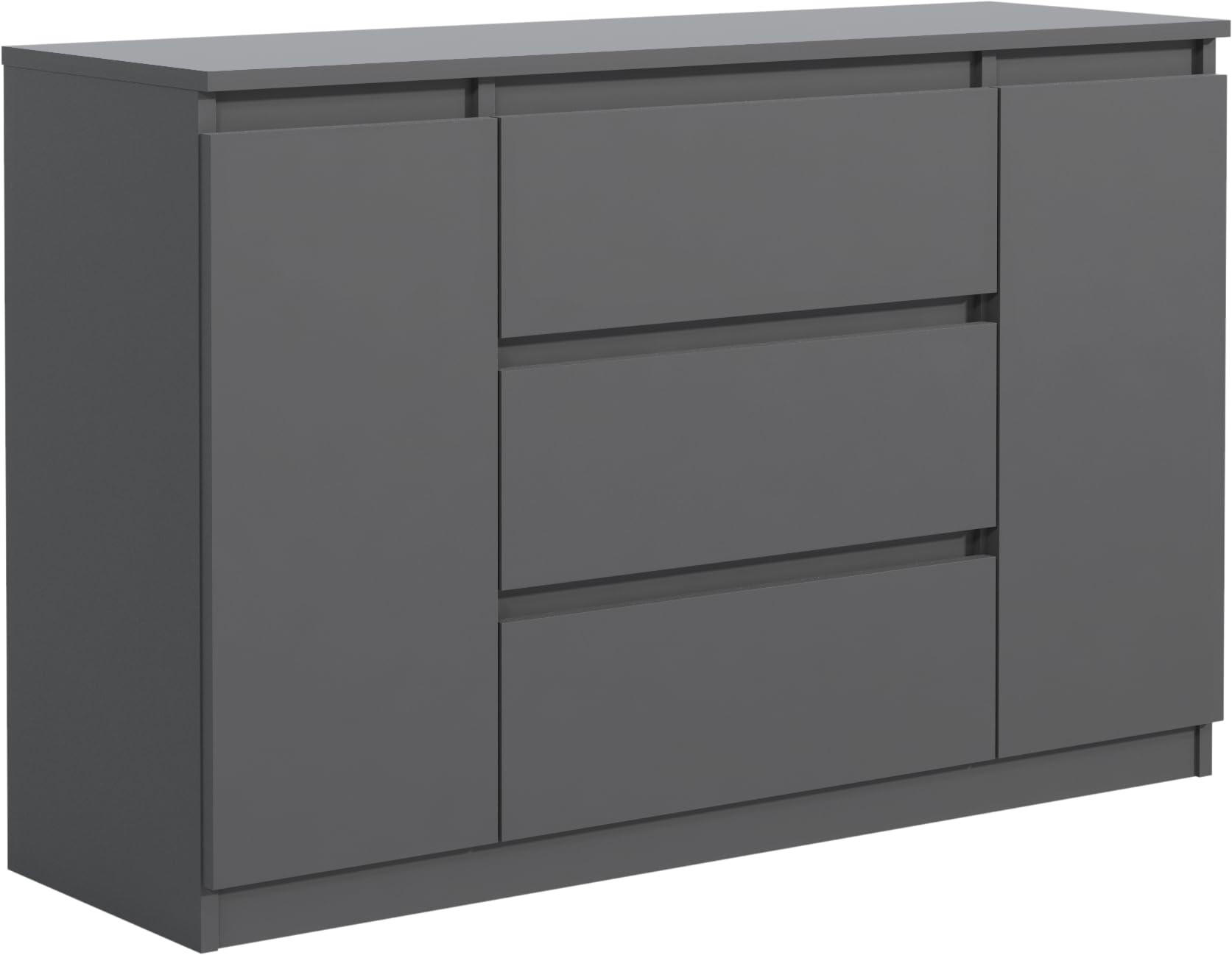 KOMMODE mit 3 Schubladen 2 Schranktüren 120 cm Anthrazit - Anthrazit, Holzwerkstoff (120.4/78.2/39cm) - MebLocker