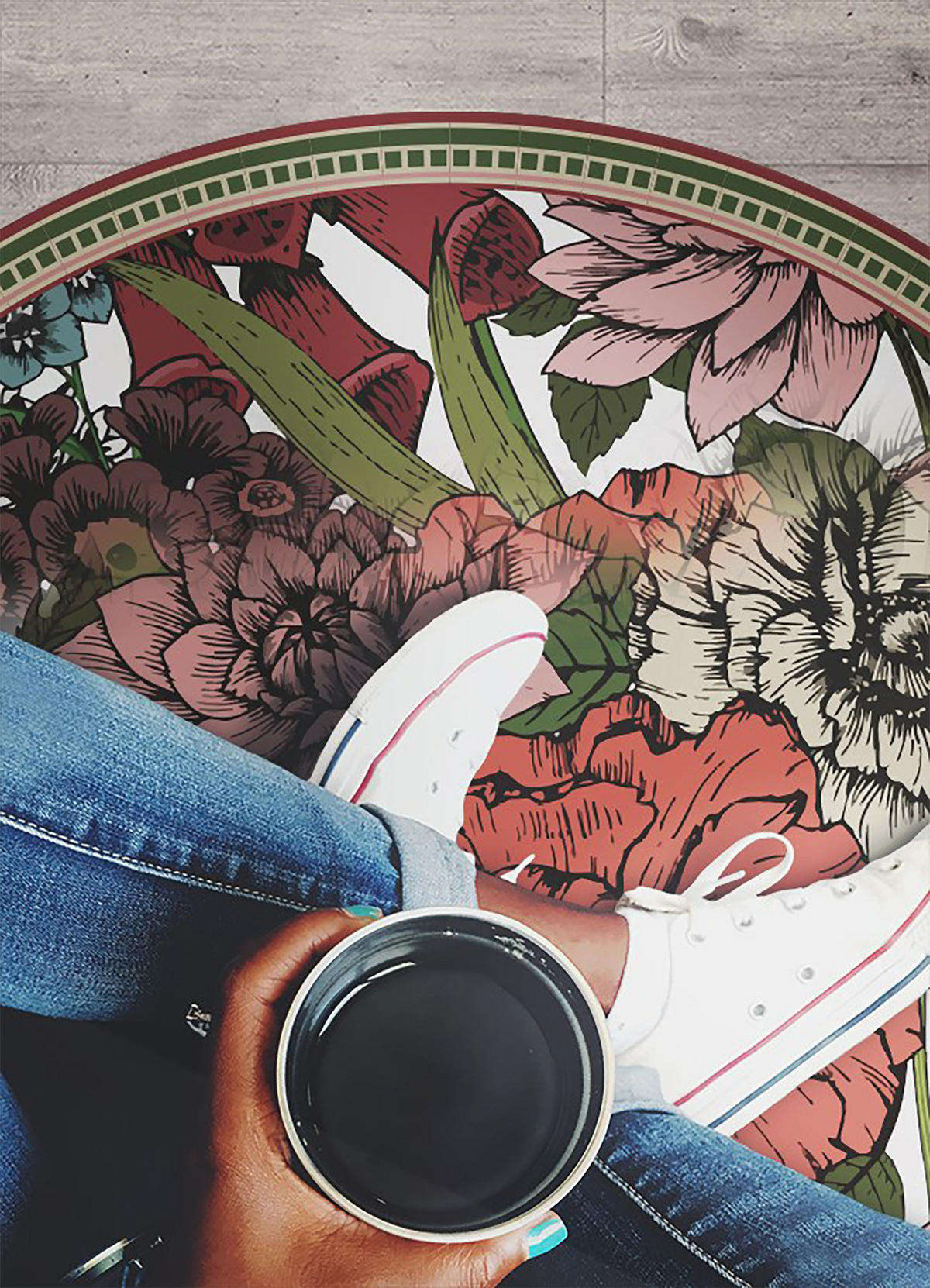 VINYL TEPPICH Ø120 cm Vielfältige Blumen - Rot, Kunststoff (120/120cm) - TULUP