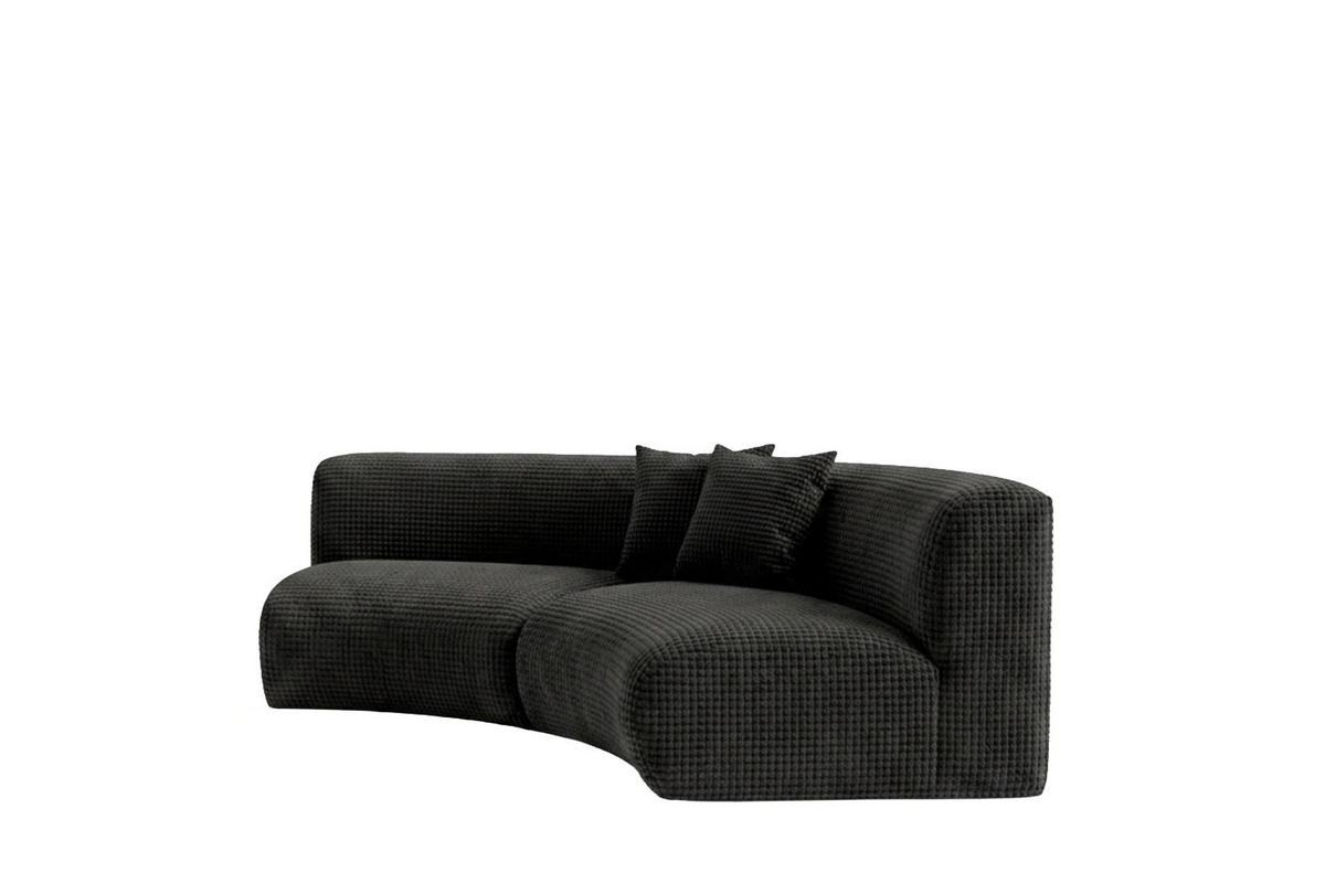 SOFA Round, Chenille-Stoff Cremona, Anthrazit, GRETA - Anthrazit, Holz (294/70/89cm) - Kaiser Möbel