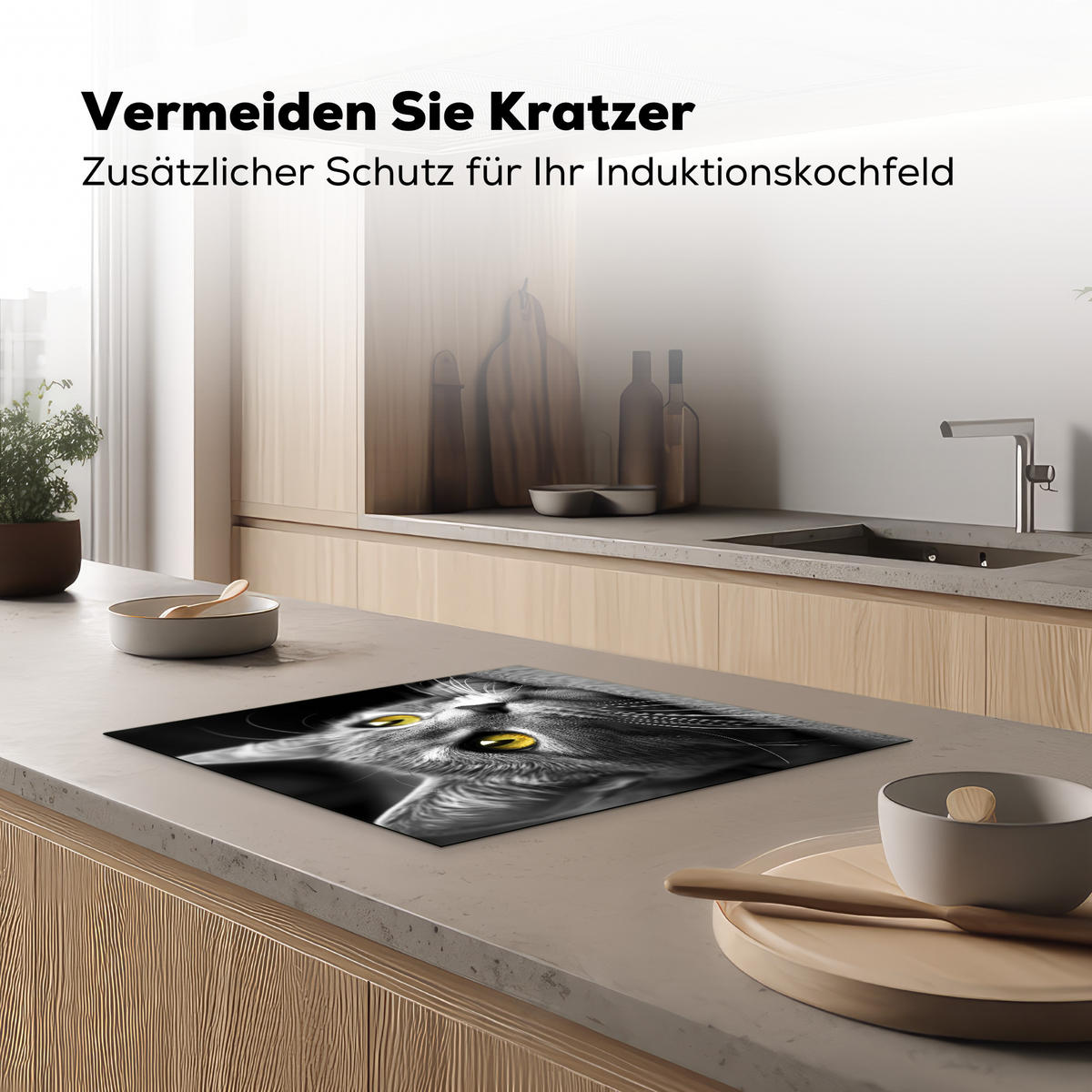 HERDABDECKPLATTE Katze - Grau - Tiere - Katze Abdeckung Ceranfeld 58.3x51.3 cm - Grau, Kunststoff (58.3/51.3/0.2cm) - MuchoWow