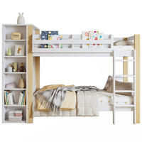 ETAGENBETT 90/200 cm mit Kleiderschrank, Regalen, 4-stufiger Leiter und Fallschutz aus Kieferholz & MDF, Weiß/Natur - Weiß, Holzwerkstoff (90/200cm) - Redom