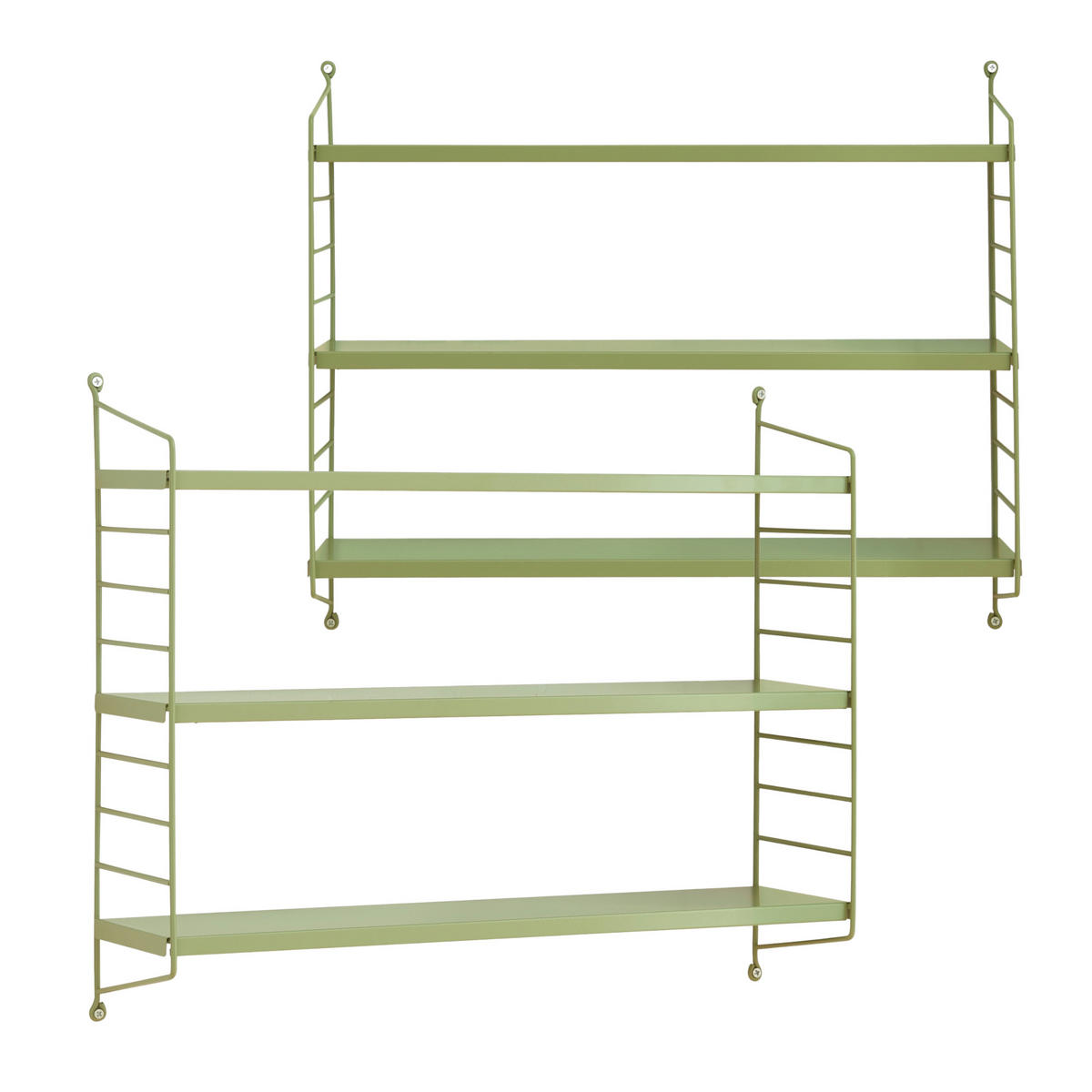 SADA NÁSTĚNNÝCH POLIC 2 KS Strängnäs - olivově zelená, kov (60/50/15cm) - [en.casa]