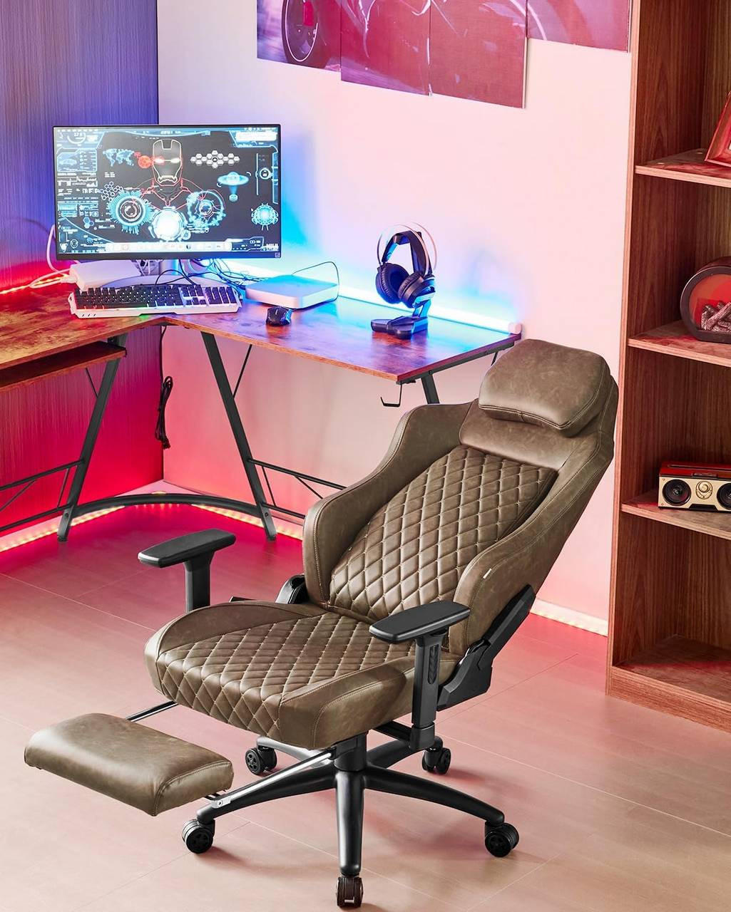 GAMINGSTUHL Kunstleder, Metallrahmen, Braun - Schwarz/Braun, Kunststoff/Textil (73/122.5/65cm) - Woltu