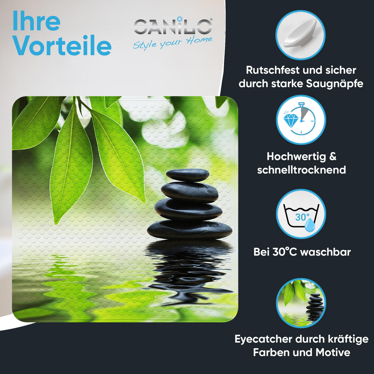 BADEMATTE Harmony - Grün, Kunststoff (53/53cm) - Sanilo