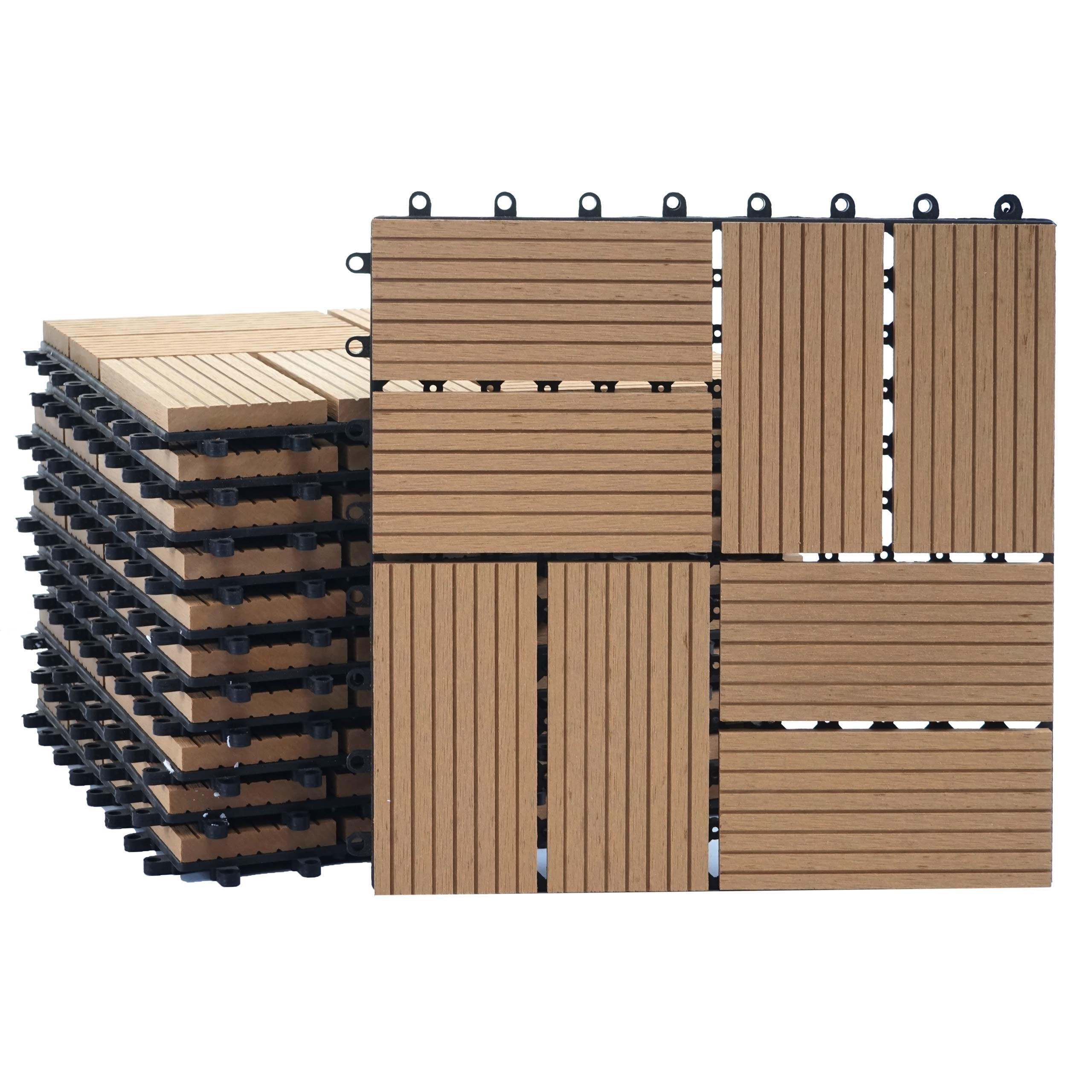 WPC BODENFLIESE 11x 30x30cm Premium Teak Vierecke - Teakfarben, Kunststoff (30/30/2cm) - BERLINLODGE